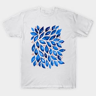 Abstract leaves and dots - blue T-Shirt